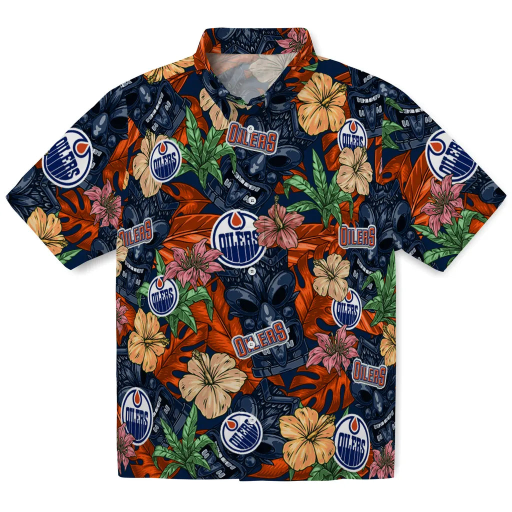 Edmonton Oilers Hawaiian Shirt - Hibiscus Tiki Jungle | Moonbestprint