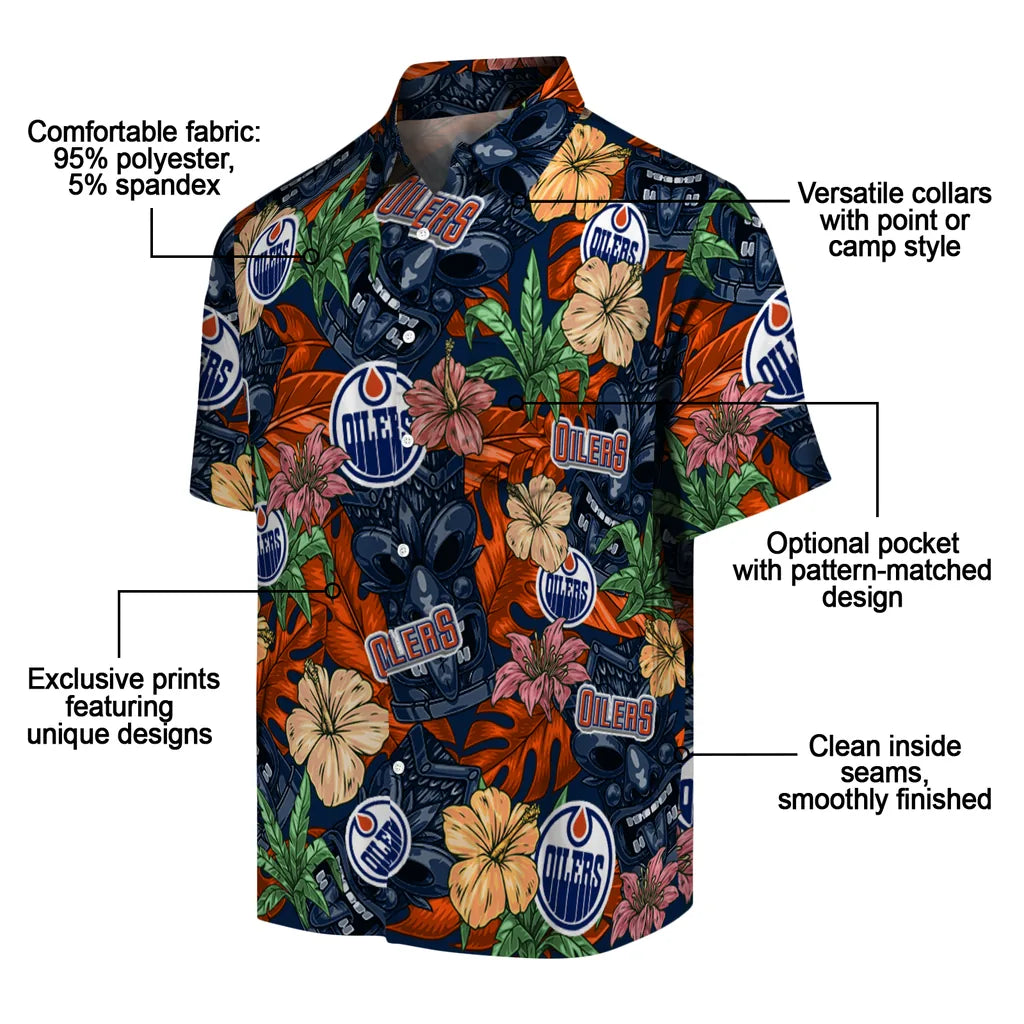 Edmonton Oilers Hawaiian Shirt - Hibiscus Tiki Jungle | Moonbestprint