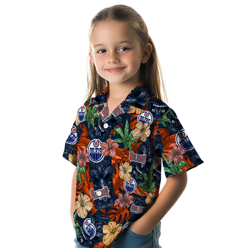 Edmonton Oilers Hawaiian Shirt - Hibiscus Tiki Jungle | Moonbestprint