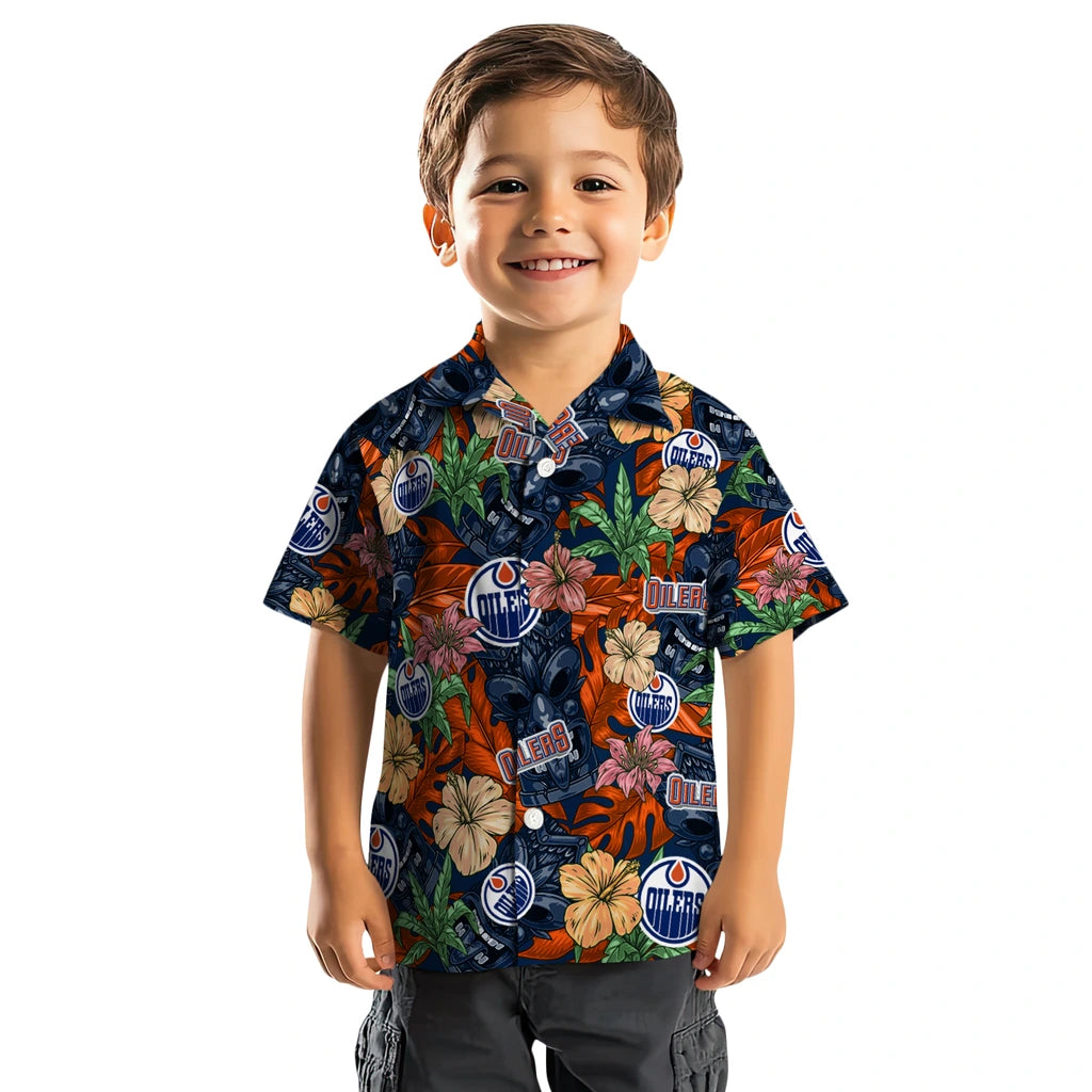 Edmonton Oilers Hawaiian Shirt - Hibiscus Tiki Jungle | Moonbestprint