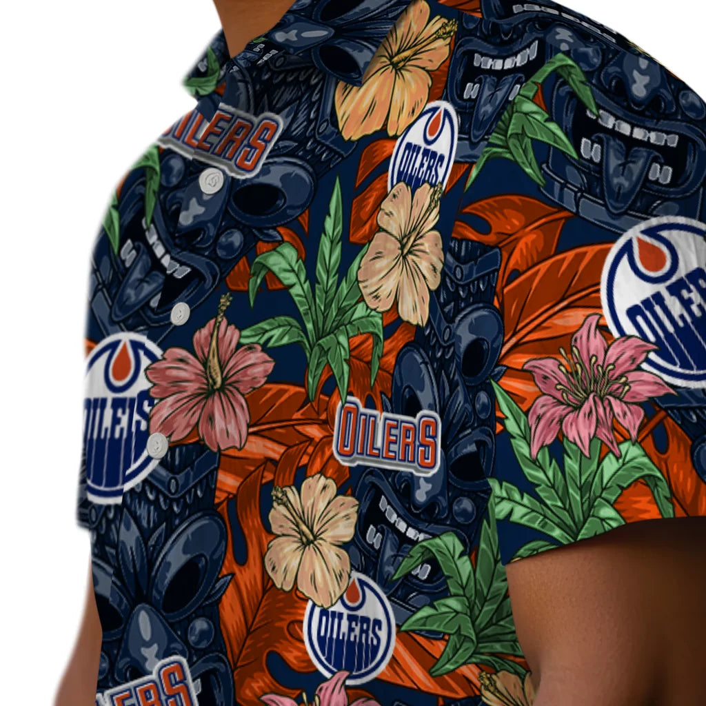 Edmonton Oilers Hawaiian Shirt - Hibiscus Tiki Jungle | Moonbestprint