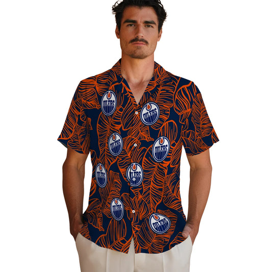 Edmonton Oilers Hawaiian Shirt - Leaf Outline | Moonbestprint