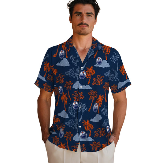 Edmonton Oilers Hawaiian Shirt - Palm And Clouds | Moonbestprint