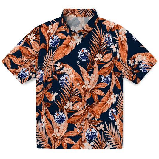 Edmonton Oilers Hawaiian Shirt - Palm Leaves | Moonbestprint