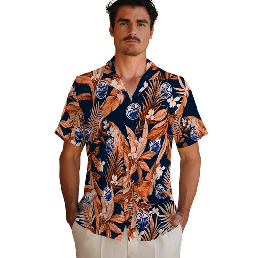 Edmonton Oilers Hawaiian Shirt - Palm Leaves | Moonbestprint