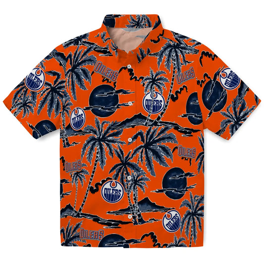 Edmonton Oilers Hawaiian Shirt - Palm Sunset | Moonbestprint