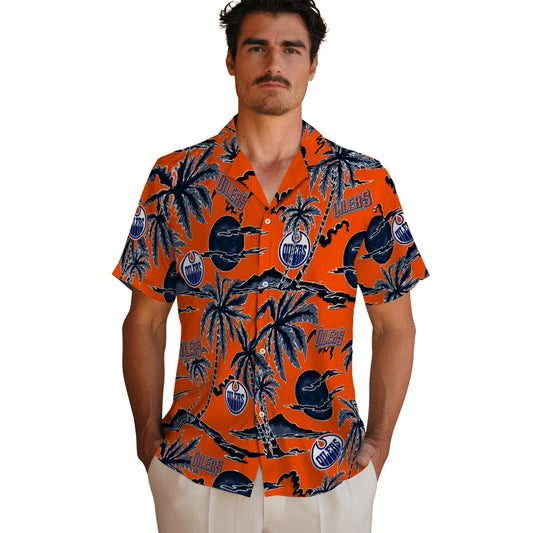 Edmonton Oilers Hawaiian Shirt - Palm Sunset | Moonbestprint