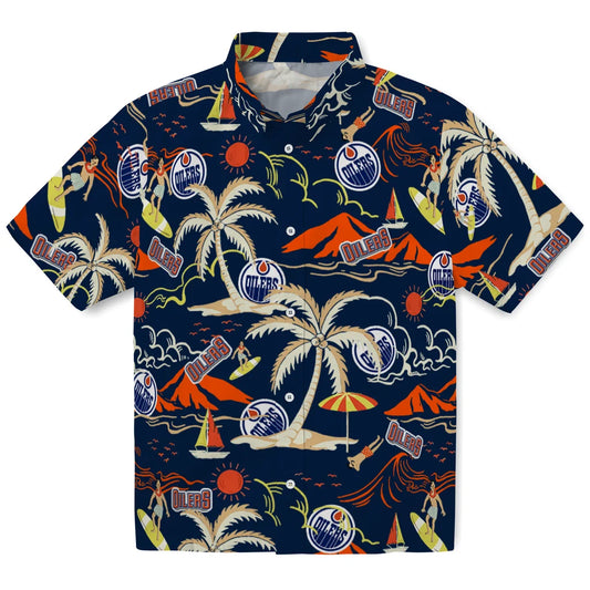 Edmonton Oilers Hawaiian Shirt - Palm Tree Island | Moonbestprint