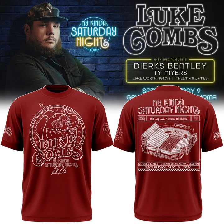 Exclusive Edition Red T-Shirt - Luke Combs x Oklahoma Sooners at Gaylord Family - Oklahoma Memorial Stadium | YR51 Moonbestprint