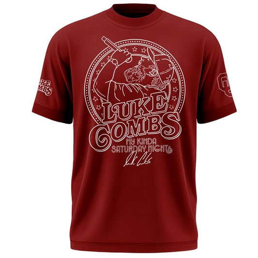 Exclusive Edition Red T-Shirt - Luke Combs x Oklahoma Sooners at Gaylord Family - Oklahoma Memorial Stadium | YR51 Moonbestprint