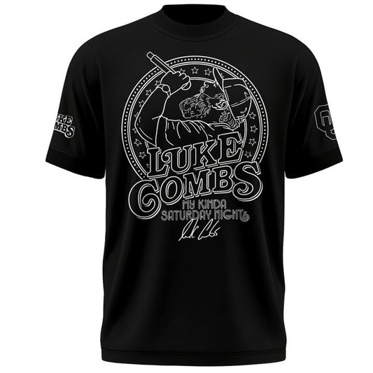 Exclusive Version Black Tshirt Luke Combs x Oklahoma Sooners at Gaylord Family - Oklahoma Memorial Stadium | HZ62 Moonbestprint