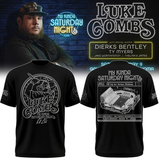 Exclusive Version Black Tshirt Luke Combs x Oklahoma Sooners at Gaylord Family - Oklahoma Memorial Stadium | HZ62 Moonbestprint