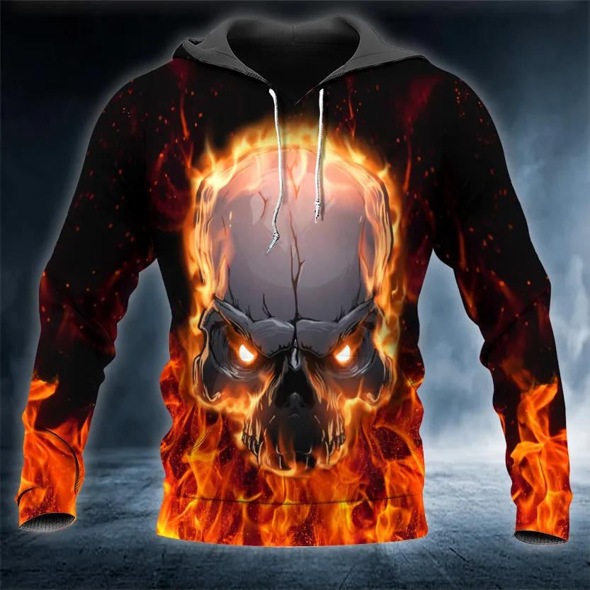 Face To Face With Fire Skull 3D All Over Print Hoodie -Moonbestprint