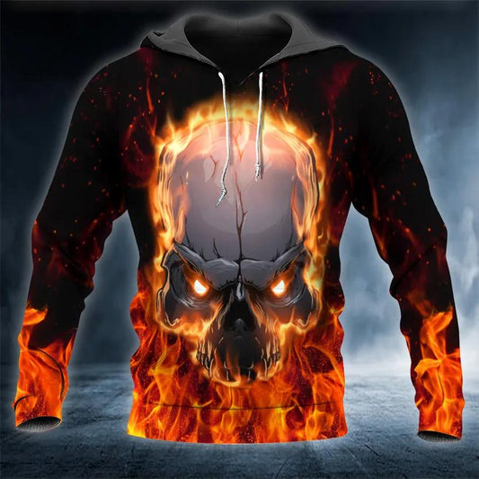 Face To Face With Fire Skull 3D All Over Print Hoodie -Moonbestprint