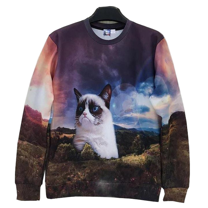 Fashion Street Wear Men Women 3D Sweater Lovely Hoodies Funny Print Grumpy Cat Beautiful Mountain Scenery Sh4420 ? Usalast