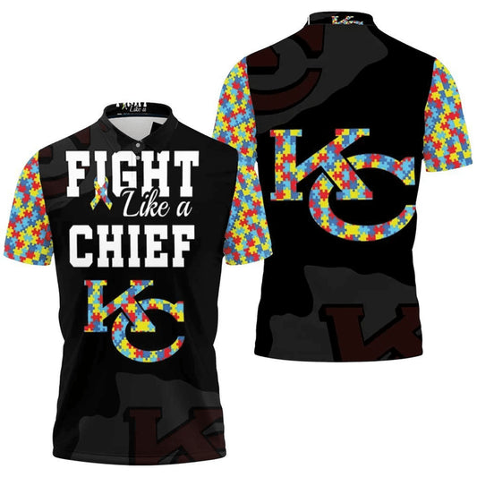 Fight Like A Kansas City Chiefs Autism Support Polo Shirt - Moonbestprint