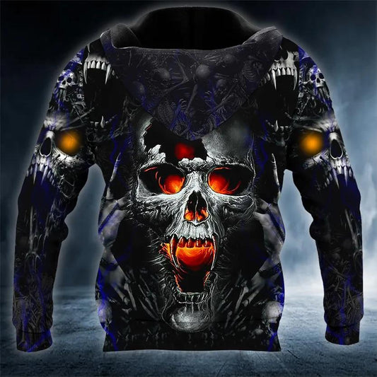 Fire Eyes Vampire Skull 3D All Over Print Hoodie -Moonbestprint
