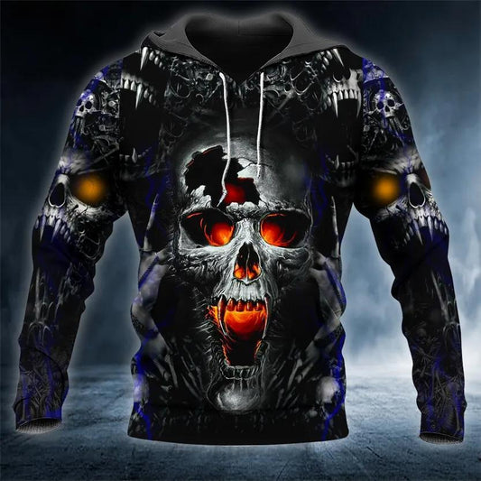 Fire Eyes Vampire Skull 3D All Over Print Hoodie -Moonbestprint