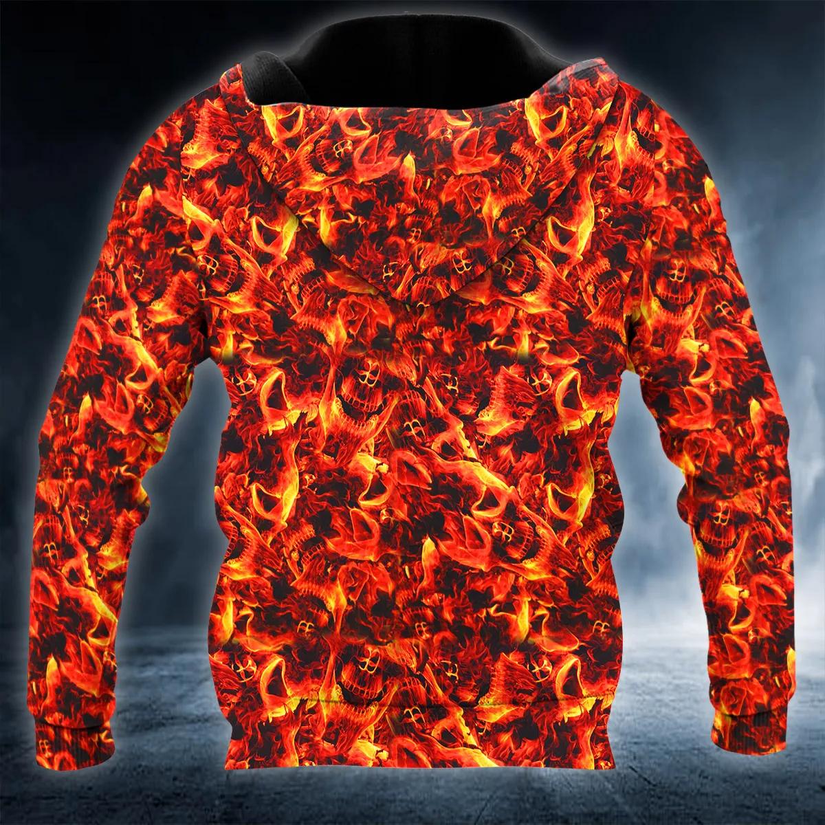 Fire Frenzy Skull 3D All Over Print Hoodie -Moonbestprint