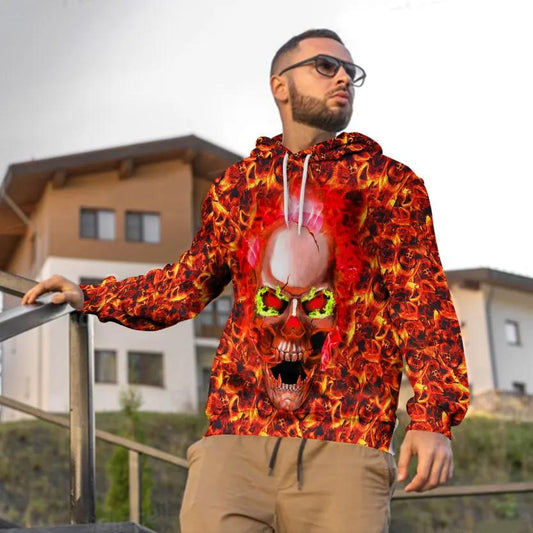 Fire Frenzy Skull 3D All Over Print Hoodie -Moonbestprint