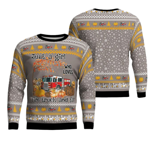 Fire Truck Just Girl Who Loves Christmas AOP Sweater ? Usalast