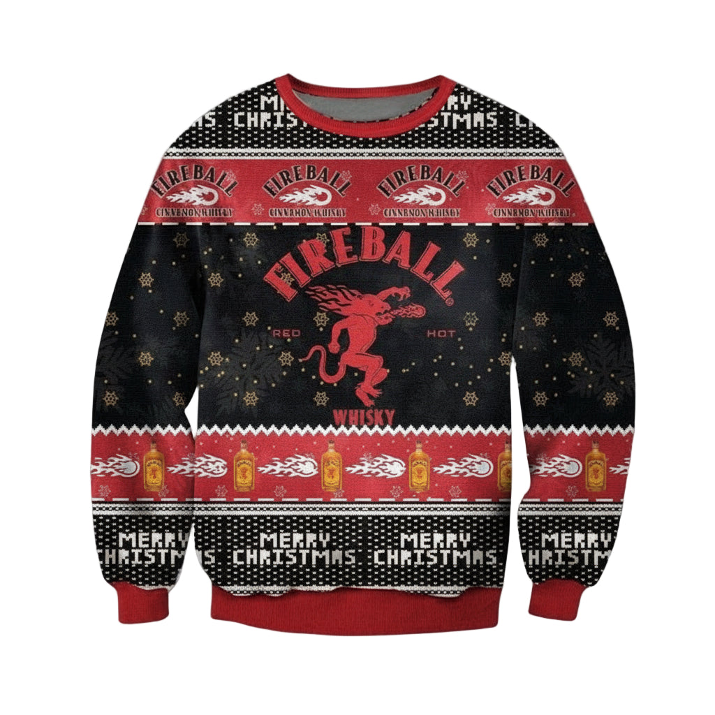 Fireball Cinnamon Whiskey Xmas 3d Ugly Christmas Sweater ? Usalast