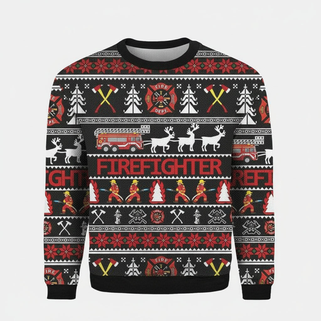 Firefighter Fire Engine Reindeer Fireman Brother Dad 3d Ugly Christmas Sweater ? Usalast