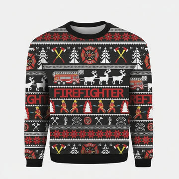 Firefighter Fire Engine Reindeer Fireman Brother Dad 3d Ugly Christmas Sweater ? Usalast