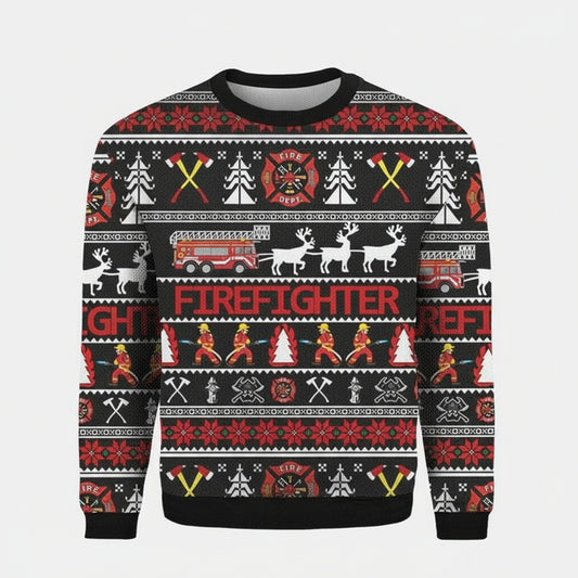 Firefighter Fire Engine Reindeer Fireman Brother Dad 3d Ugly Christmas Sweater ? Usalast