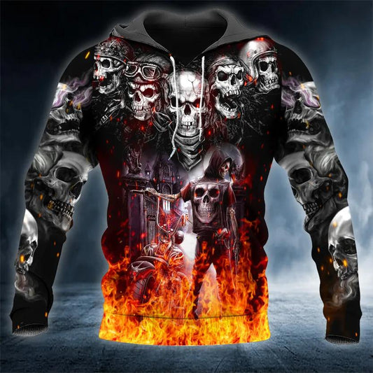 Five Ghost Riders Skull 3D All Over Print Hoodie -Moonbestprint