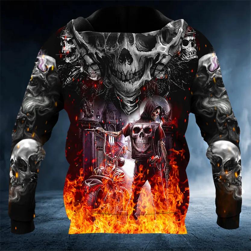 Five Ghost Riders Skull 3D All Over Print Hoodie -Moonbestprint