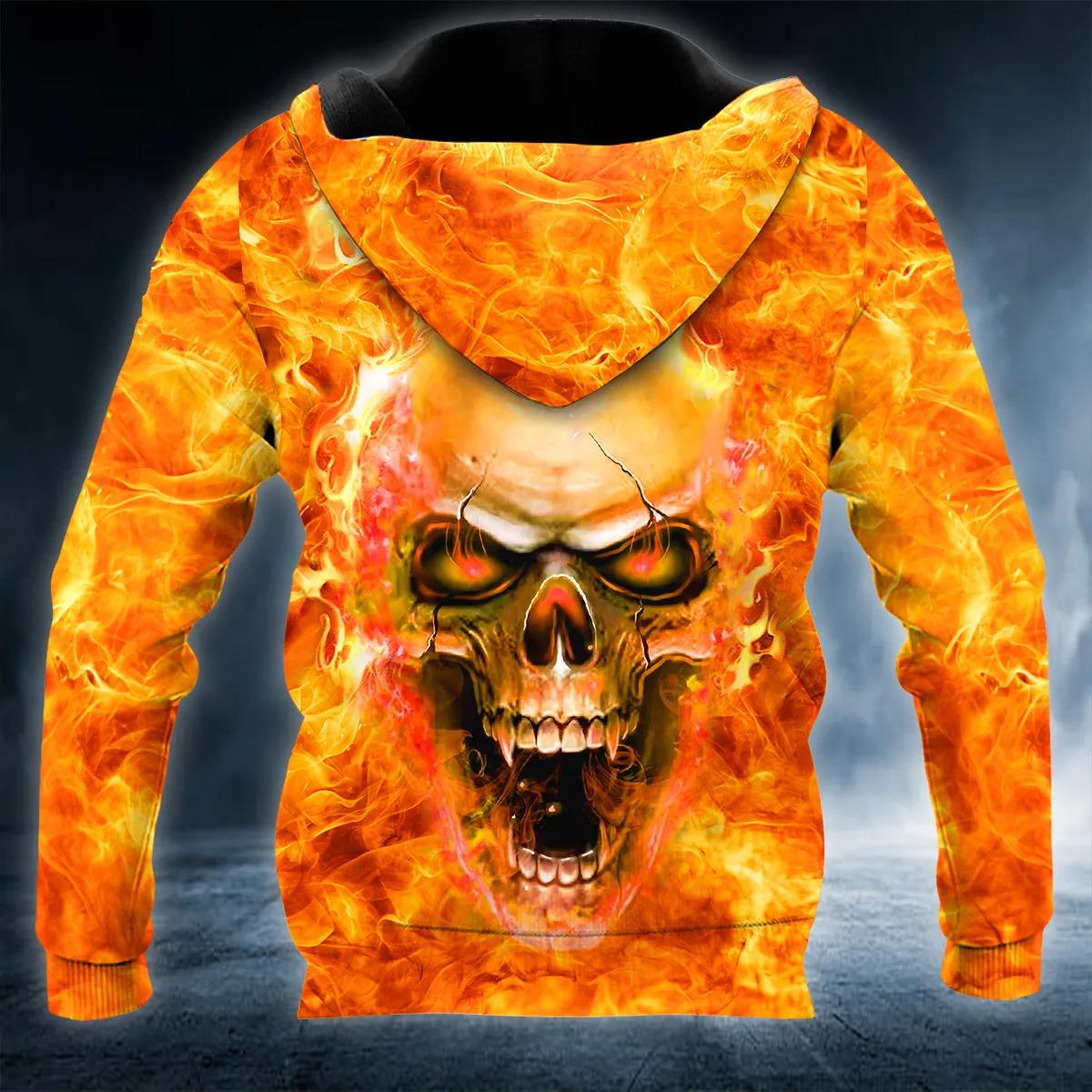 Flaming Pile Skull 3D All Over Print Hoodie -Moonbestprint