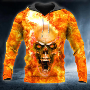 Flaming Pile Skull 3D All Over Print Hoodie -Moonbestprint