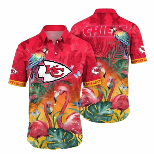 Kansas City Chiefs Flamingo Graphic Hawaiian Shirt Unisex Aloha Tee - Moonbestprint