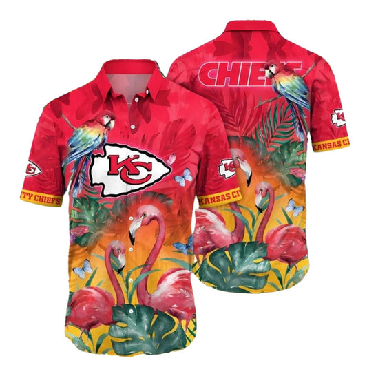 Kansas City Chiefs Flamingo Graphic Hawaiian Shirt Unisex Aloha Tee - Moonbestprint