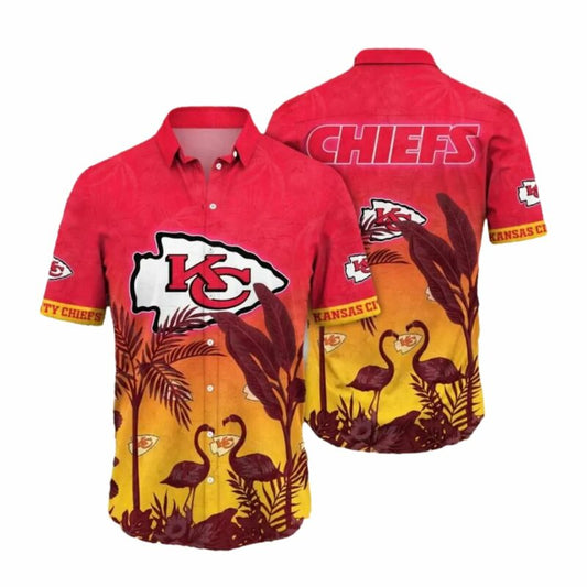 Kansas City Chiefs Flamingo Hibiscus Graphic Hawaiian Shirt Unisex - Moonbestprint
