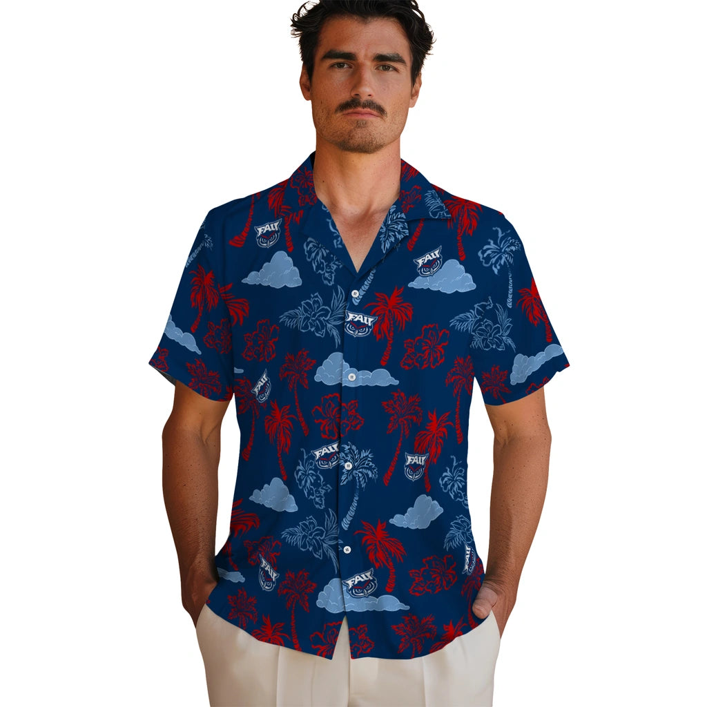 Florida Atlantic Owls Hawaiian Shirt - Palm And Clouds | Moonbestprint