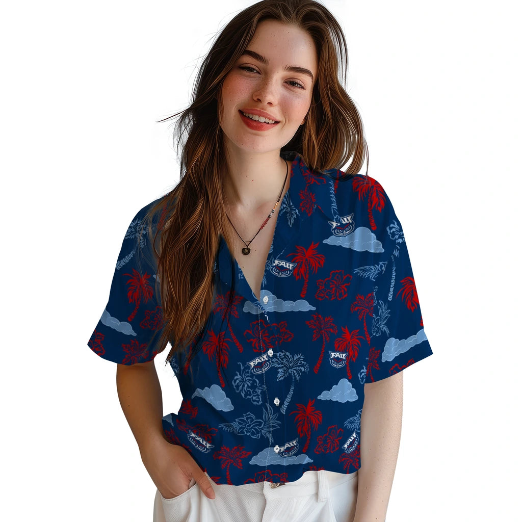 Florida Atlantic Owls Hawaiian Shirt - Palm And Clouds | Moonbestprint