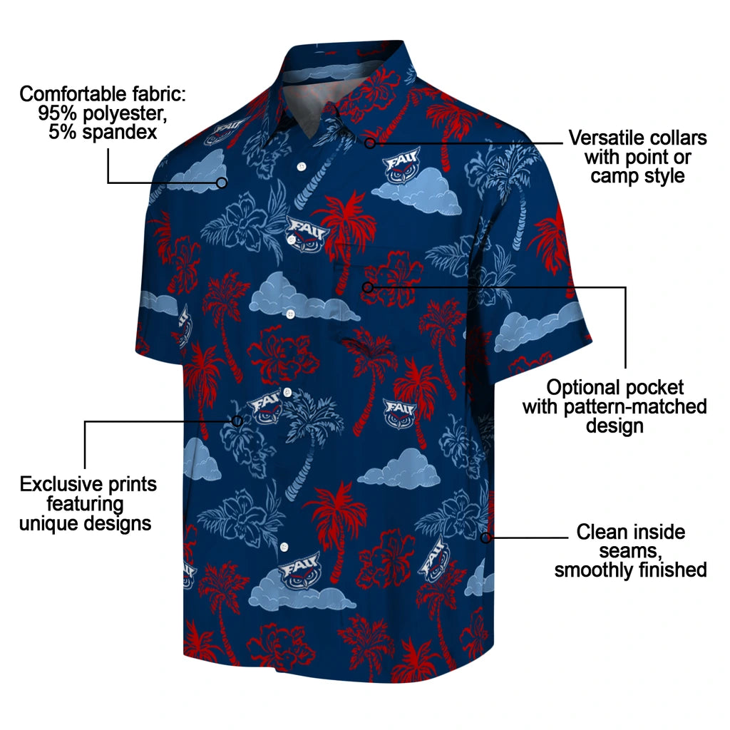 Florida Atlantic Owls Hawaiian Shirt - Palm And Clouds | Moonbestprint