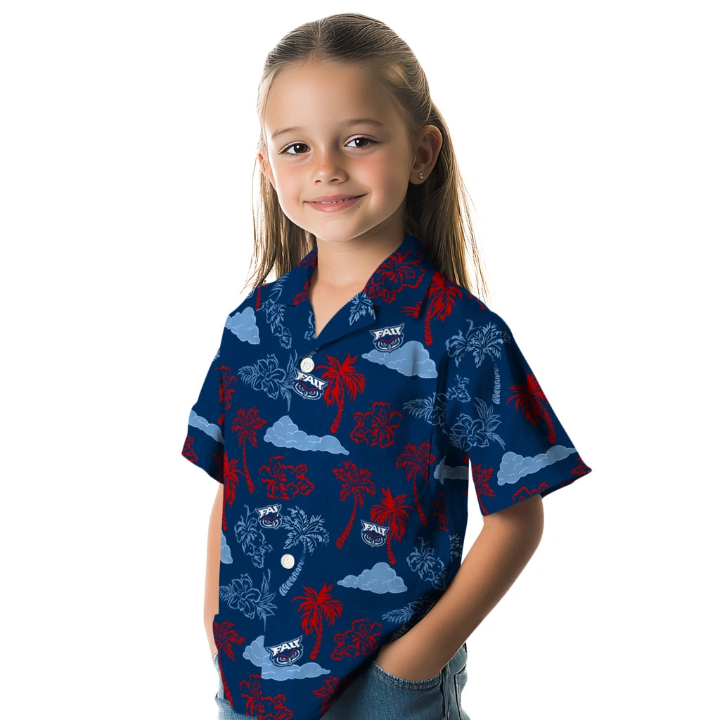 Florida Atlantic Owls Hawaiian Shirt - Palm And Clouds | Moonbestprint