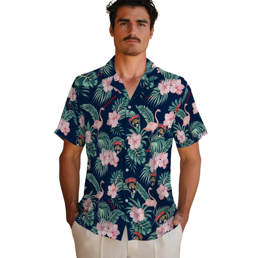 Florida Panthers Hawaiian Shirt - Flamingo and Hibiscus | Moonbestprint