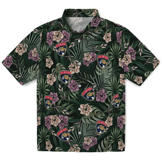 Florida Panthers Hawaiian Shirt - Hibiscus Leaves Pattern | Moonbestprint