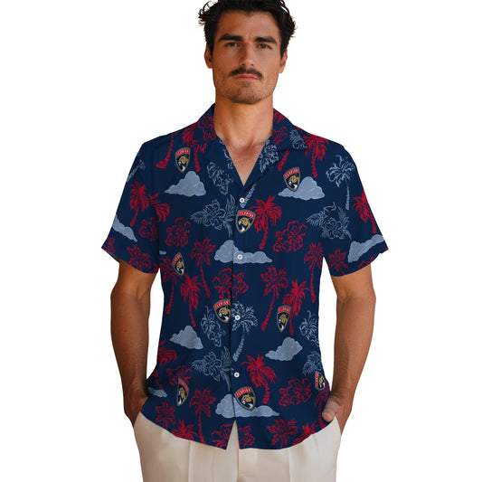 Florida Panthers Hawaiian Shirt - Palm And Clouds | Moonbestprint