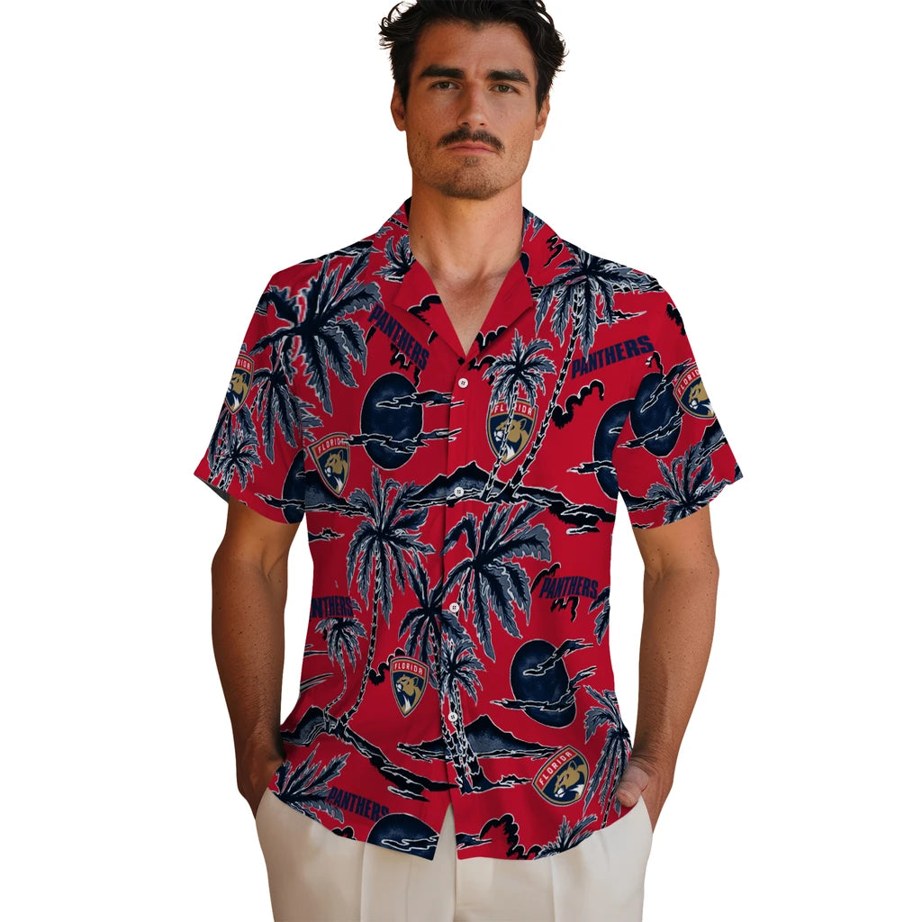 Florida Panthers Hawaiian Shirt - Palm Sunset | Moonbestprint