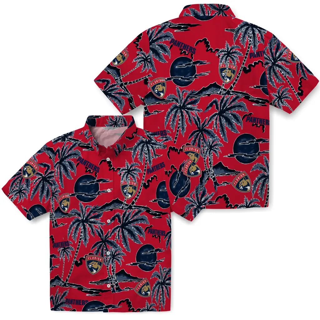 Florida Panthers Hawaiian Shirt - Palm Sunset | Moonbestprint