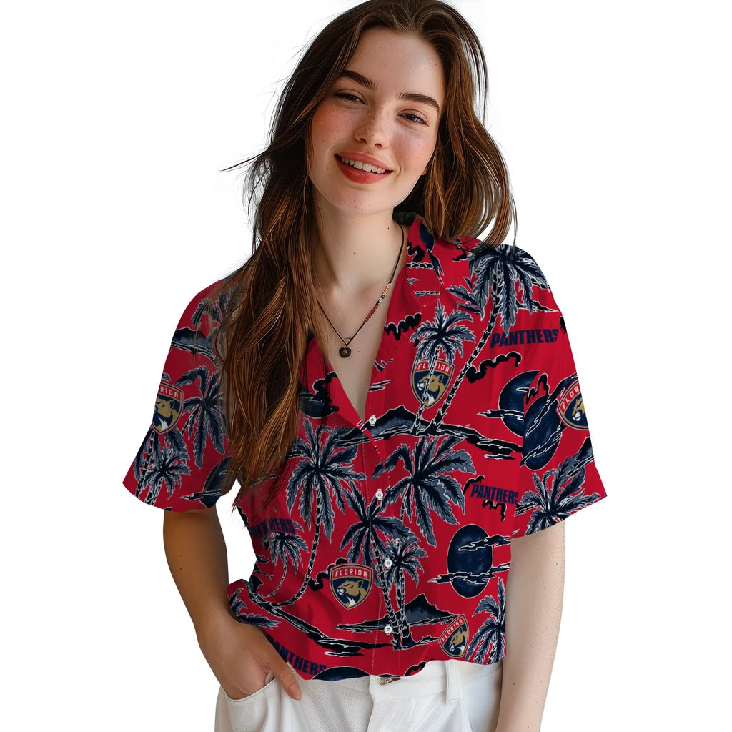 Florida Panthers Hawaiian Shirt - Palm Sunset | Moonbestprint