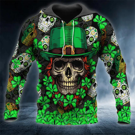 Fluky Saint Patrick's Day Skull 3D All Over Print Hoodie -Moonbestprint