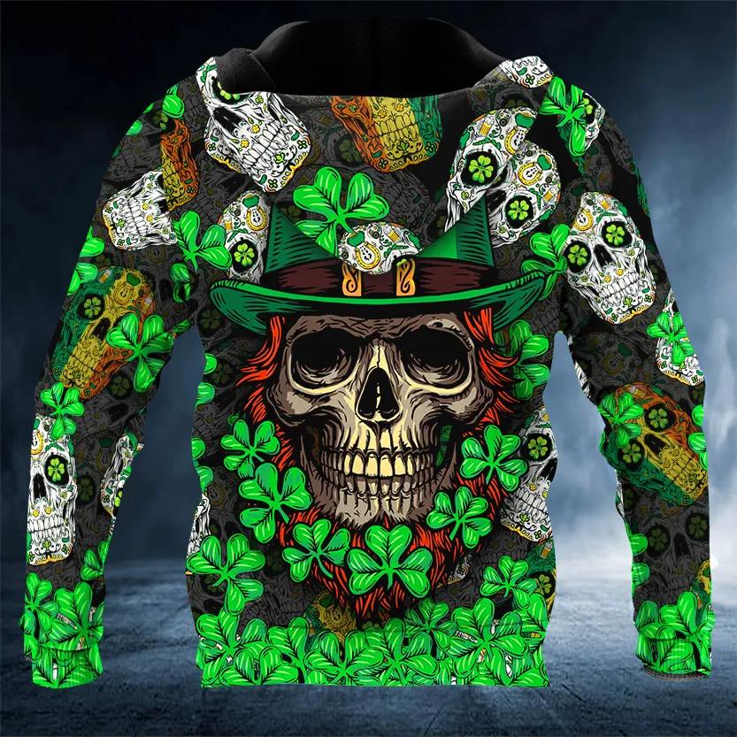 Fluky Saint Patrick's Day Skull 3D All Over Print Hoodie -Moonbestprint