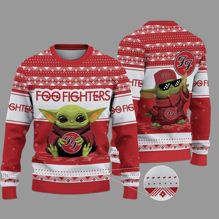 Foo Fighters Baby Yoda Merry Christmas Knitted Ugly Sweater ? Usalast