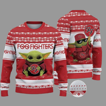 Foo Fighters Baby Yoda Merry Christmas Knitted Ugly Sweater ? Usalast